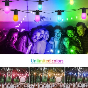 Smart Color String Lights, 48ft Smart Patio Lights RGBW LED -stringlichten, App&WiFi -besturingselement, werkt met Alexa, kleurveranderende stringlichten met dimbare 15 LED -lampen, IP65 waterdicht