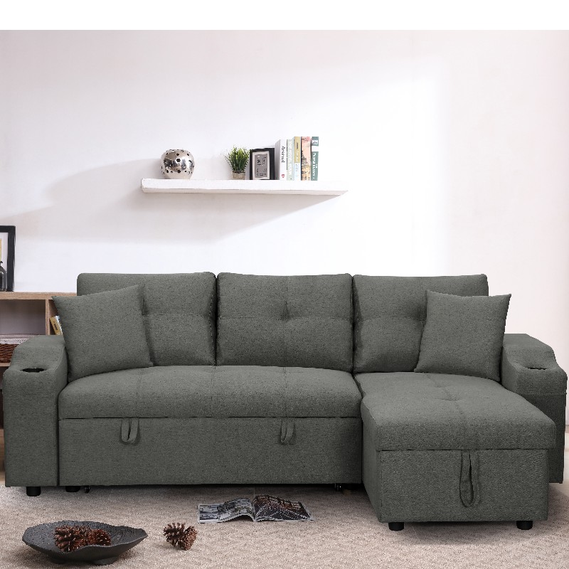 Stoffen chaise sectionele bank woonkamer bank bed met poef
