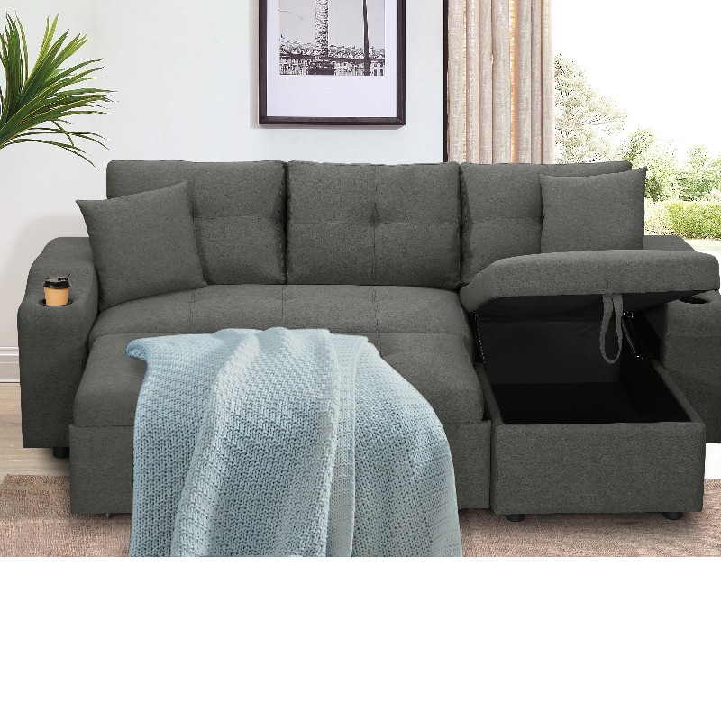Stoffen chaise sectionele bank woonkamer bank bed met poef