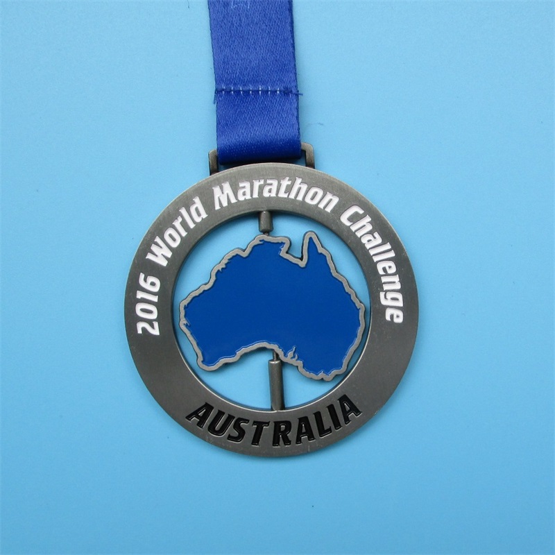 Zacht email Zilver metalen kleurrijke kaart jigsaw wereld marathon combinatie medailles