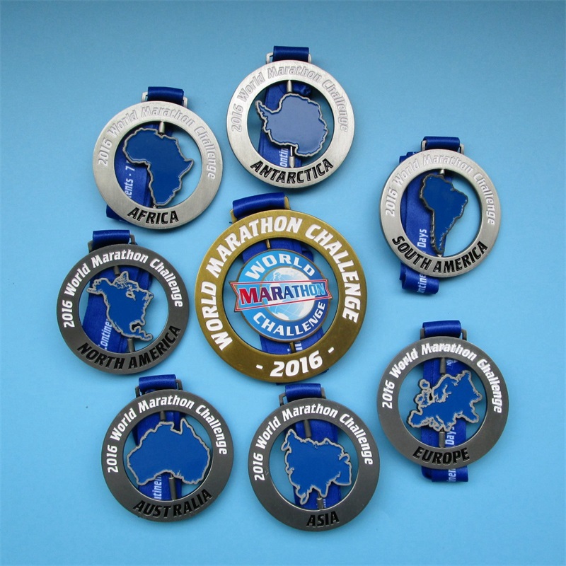Zacht email Zilver metalen kleurrijke kaart jigsaw wereld marathon combinatie medailles