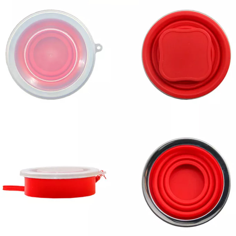 Reiskoffie camping roestvrijstalen siliconen opvouwbare cup siliconen vouwen camping cup met deksels uitbreidbaar drinkbeker voor outdoor wandelreizen