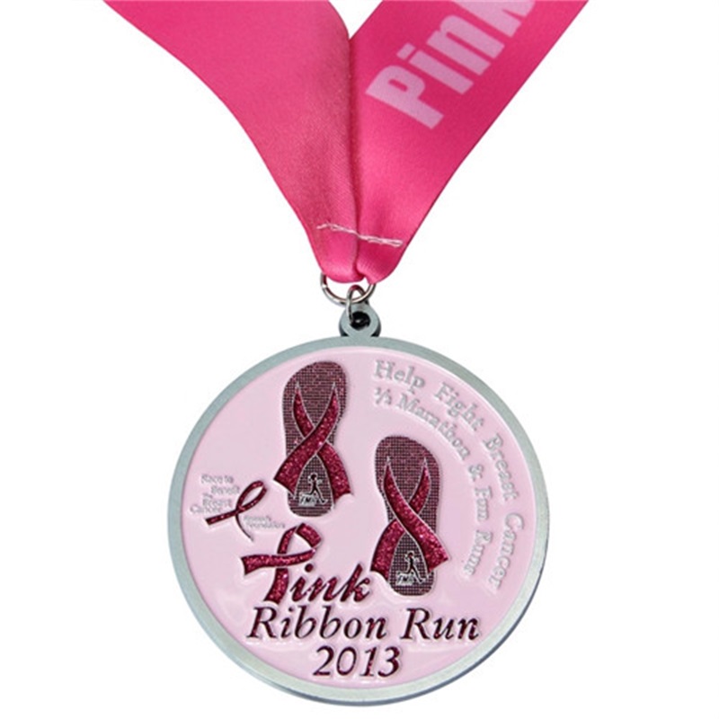 Roze afdrukken Running Medals for Women Custom Metal Sport Marathon Medal met lint
