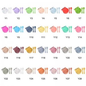 Babyvoedingsset siliconen kom lepel vork voor peuter kinderen schattig dier silicium bowl set beer voedsel voeding babyplaat voor kinderbenodigdheden
