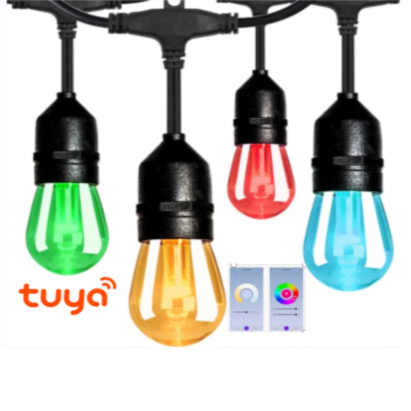 Smart Color String Lights, 48ft Smart Patio Lights RGBW LED -stringlichten, App&WiFi -besturingselement, werkt met Alexa, kleurveranderende stringlichten met dimbare 15 LED -lampen, IP65 waterdicht