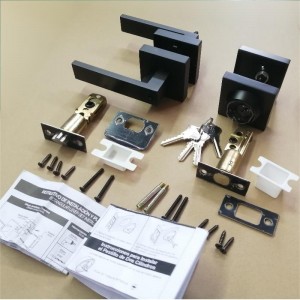 Vierkante ingangshendel met deadbolt set met enkele cilinder, op elkaar gekoppeld combo -deurslot, zware toegangsdeursloten, mat zwart 1 pack