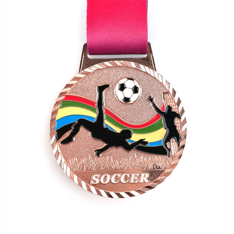 Aangepaste voetbal Gold 3D Medals voetbalrace Running Metal Marathon Sports Medal met lint