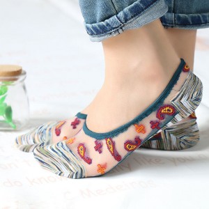 Zomer hete verkoop onzichtbare kleurrijke mode kristallen zijden laaggesneden vrouwen transparante sokken