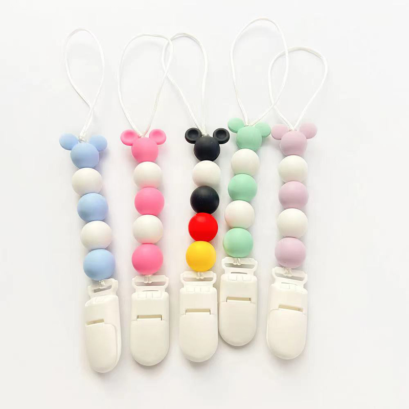 BPA Gratis anti-falling Beech Wood Siliconen Kraal Kraal Tandjes Relief Tentether speelgoed Baby Dummy Pacifier Pacifier Holder Clip Chain