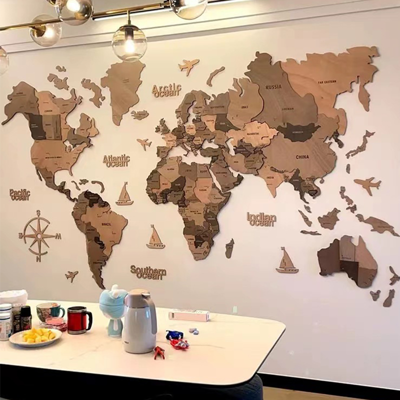 3D houten wereldkaart