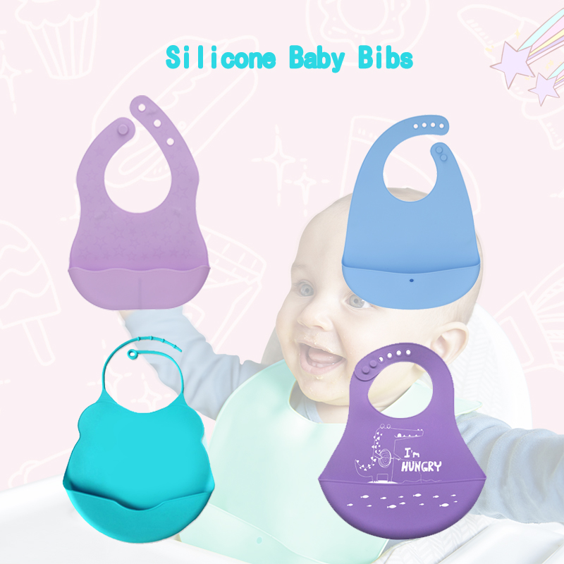 Baby siliconen slabbetjes, siliconen baby slabbetjes voor jongens en meisjes, verstelbare zachte waterdichte slabbetjes, siliconenvoeding slabbetjes