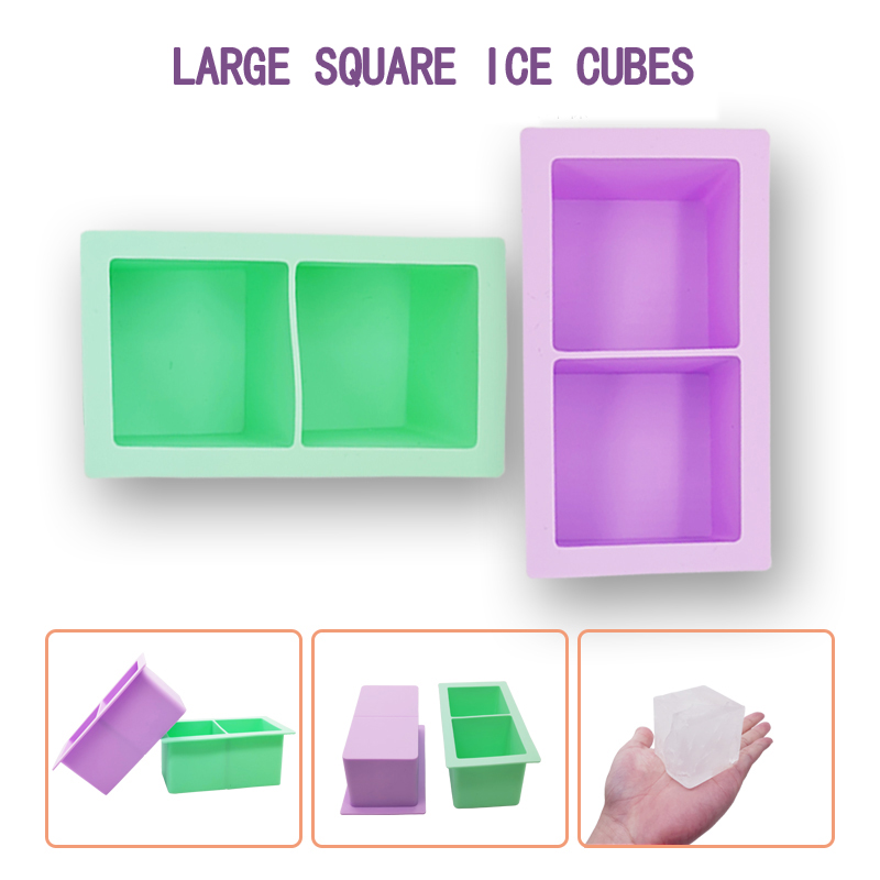 Ice Cube Tray Silicone, 2 holes ijskubusvormen, vierkante ijsbladen, ijsvorm, ijskubusbak voor koelkast, grote ijsvorm voor cocktail en bourbon, sap, babyvoeding, vriezer ijskubusschaal, BPA -vrij. Cadeauset