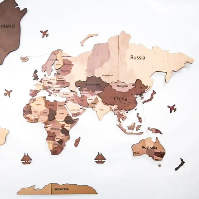 3D houten wereldkaart
