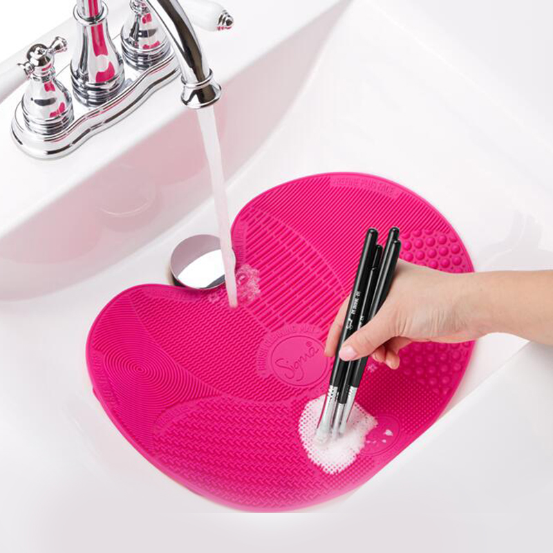 Siliconen make -upborstelreinigingsblokken, appelmake -upborstel reinigingsblokken make -upborstel reinigingskussens draagbare wasgereedschap schoonmaakborstels met zuigbekers