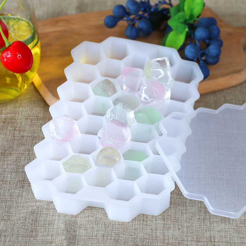 Honeycomb Ice Cube Trade, 37 rooster Food Grade Silicone Ice Cube Maker Mold met deksels gemakkelijk verwijderbare schimmel ijsbladen schimmel voor ijsfeest koude drink whiskycocktail