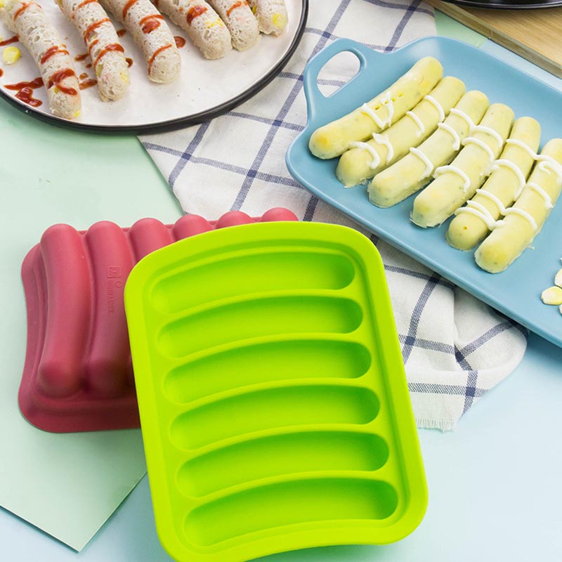 Anti-aanbak siliconen worstvormen voor zelfgemaakte hotdogs, doe-het-zelf hotdogs, BPA-vrij, oven- en magnetron veilige hotdog mallen