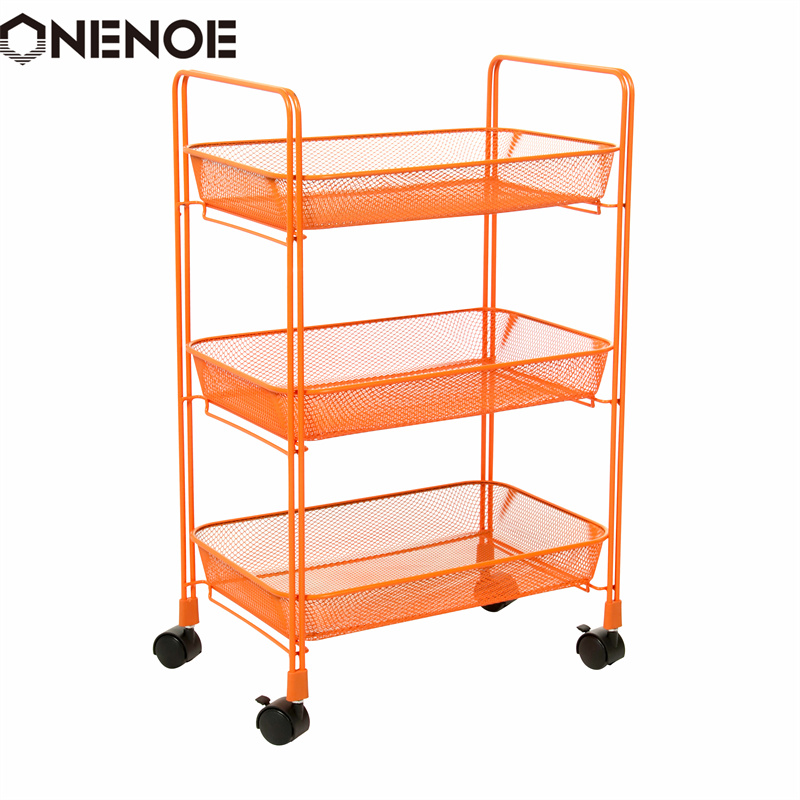 OneNoe Design Modern Metal Mesh 3-Tier Storage Organizer Multi-use utility Rolling Cart Kitchen Heavy Duty Strong Atability Trolley Storage Cart met manden