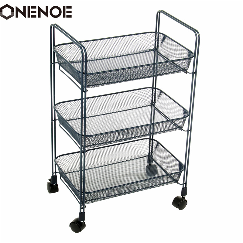 OneNoe Design Modern Metal Mesh 3-Tier Storage Organizer Multi-use utility Rolling Cart Kitchen Heavy Duty Strong Atability Trolley Storage Cart met manden