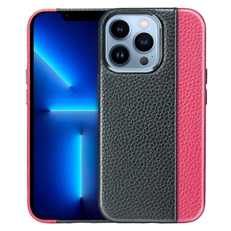 Apple iPhone 14Pro Mobile Phone Lederen Case, 360 graden all-inclusive bescherming, modieuze kleuren matching Black/orange mobiele telefoonhoes, metalen knoppen gevoelig en duurzaam