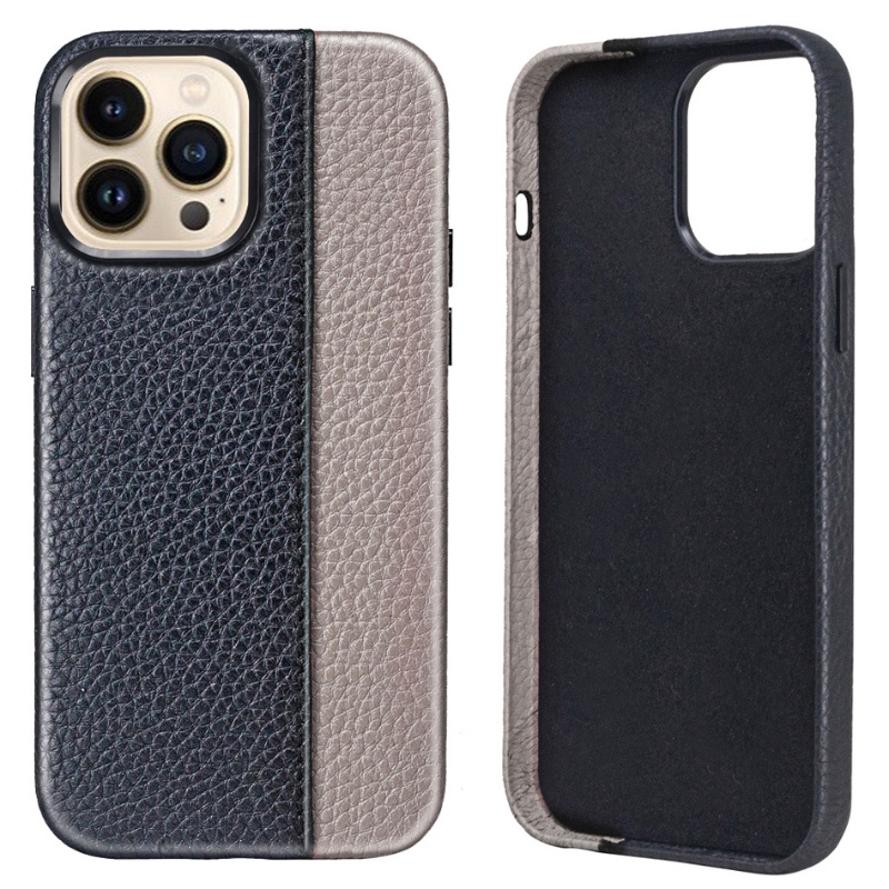 Apple iPhone 14Pro Mobile Phone Lederen Case, 360 graden all-inclusive bescherming, modieuze kleuren matching Black/orange mobiele telefoonhoes, metalen knoppen gevoelig en duurzaam