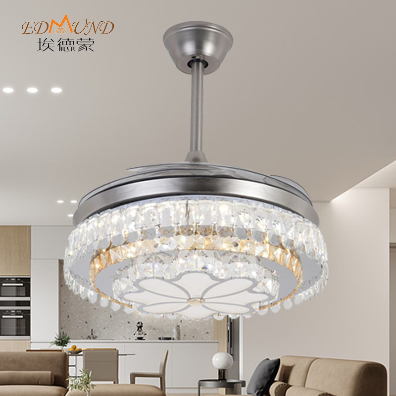 K016 Kroonluchter plafondventilator met licht met afgelegen 42 inch 3 kleur met luidspreker kristalventilator kroonluchter