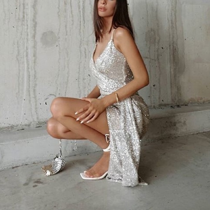 Sexy jurk high-end klas dure ontwerp senseniche light luxe pailletten verjaardagsfeestje jaarlijkse vergadering jurken avondjurken