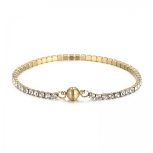 Europa en de Verenigde Staten trend titanium stalen vierkante zirkoon ins wind hand ornamenten roestvrij stalen klauwsteen een enkele rij diamant vrouwelijke magneet gesp armband