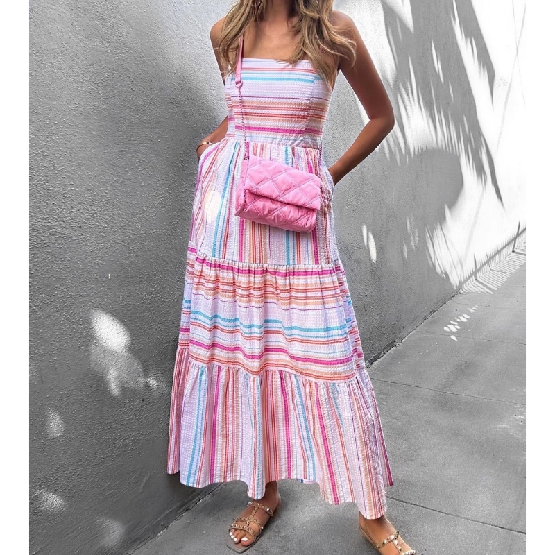 Vrouwen gestreepte print boho jurk