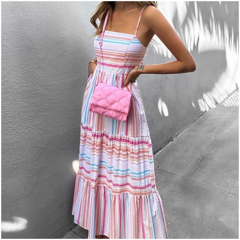 Vrouwen gestreepte print boho jurk