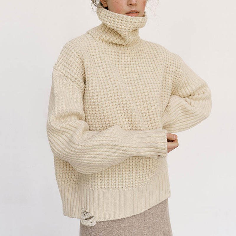 gebreide fabriek fabriek aangepaste herfst winter mode casual coltrui dikke warm gebreide pullover