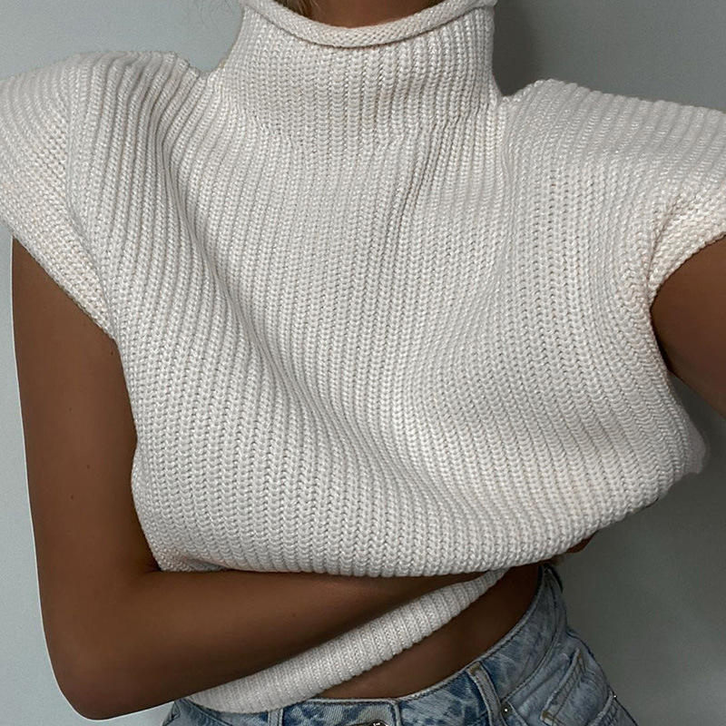 Zomer en herfst modieuze mouwloos vest Turtleneck elegante crop top