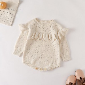 Herfst en winternieuwe meisjes \\\\\\\\\\\\ \'baby gebreide jumpsuit uitgehold uitgerust met lange mouwen gebreide knop jumpsuit