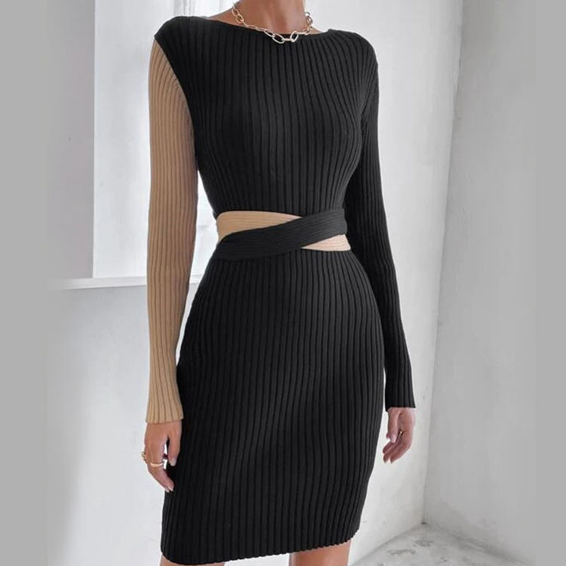 Oem modeontwerp fancy sexy stijl trui jurk 7GG vnek anti-pilling hiphop gebreide jonge vrouwen trui jurk