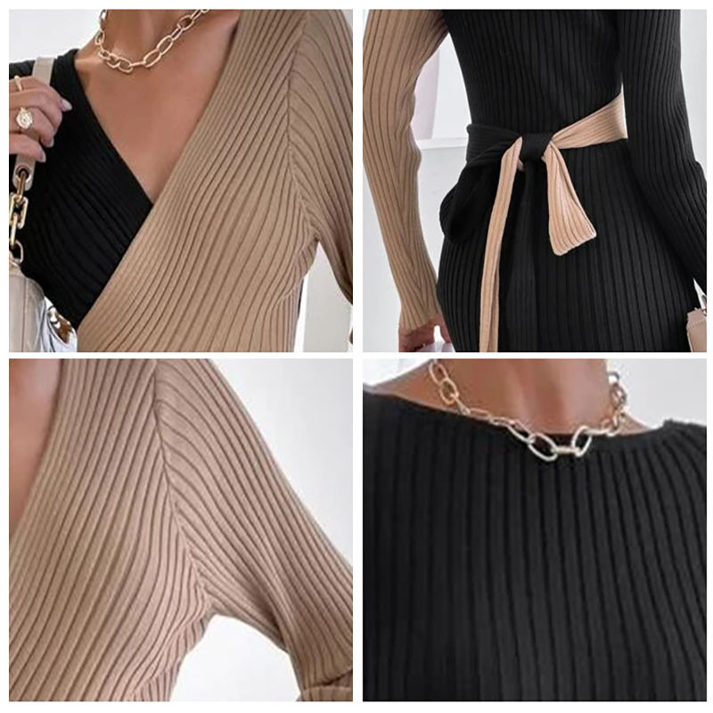Oem modeontwerp fancy sexy stijl trui jurk 7GG vnek anti-pilling hiphop gebreide jonge vrouwen trui jurk