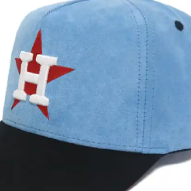 Hot Hat Design 5 paneel suède blauwe en zwarte honkbalpetten met aangepast logo plat borduurwerk en 3D puff borduurwerkmutsen