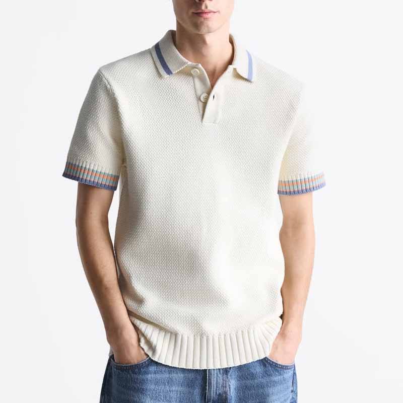 Polo shirt man top katoenen gebreide mannen lichtgewicht gestreepte mouwen polo trui