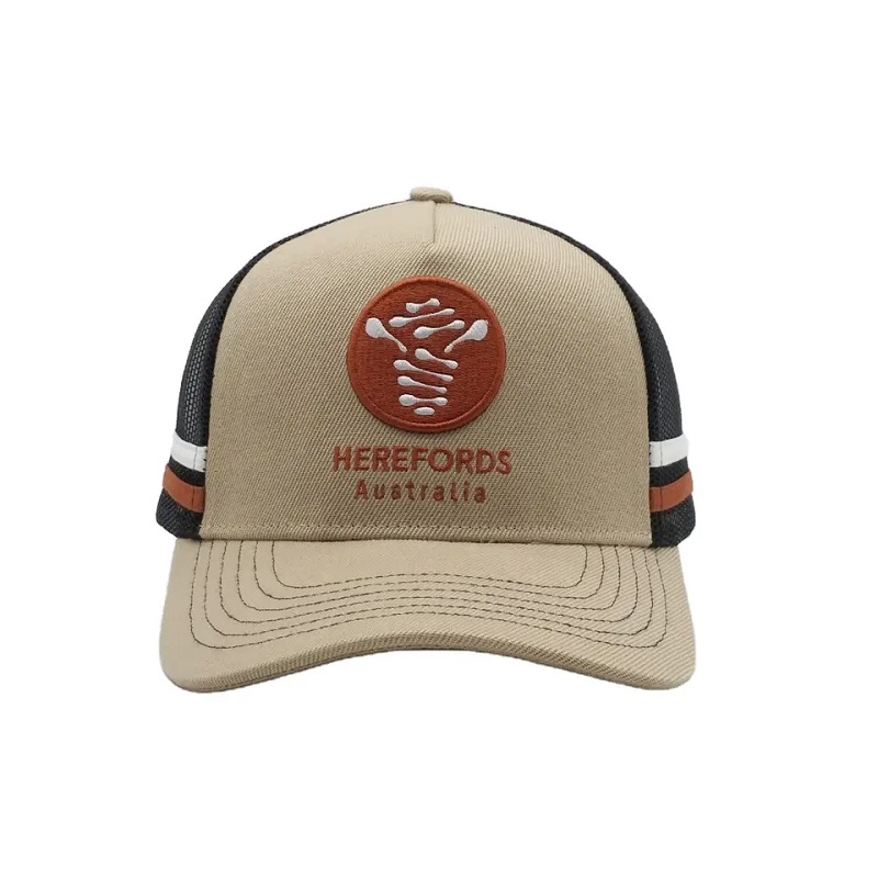 Aangepaste spraakmakende Australische Country Trucker Caps, 2 Side Stripe Mesh Trucker Cap, Striped Trucker HA
