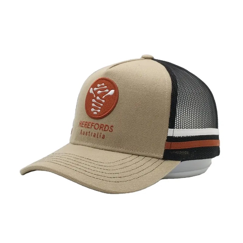 Aangepaste spraakmakende Australische Country Trucker Caps, 2 Side Stripe Mesh Trucker Cap, Striped Trucker HA