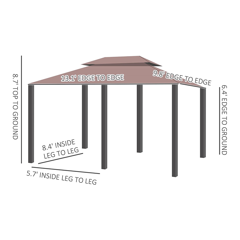 10 \\ 'x 13 \\' Outdoor Soft Top Pergola Gazebo met gordijnen, 2-laags stalen frame tuinhuisje voor patio, kaki