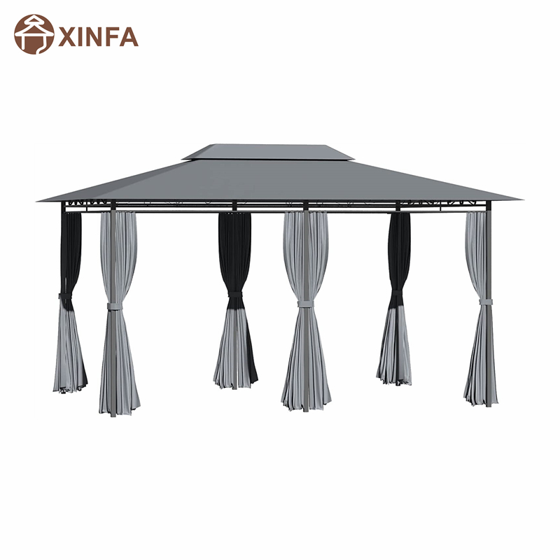 10 \\ 'x 13 \\' Outdoor Soft Top Gazebo pergola met gordijnen, 2-laags stalen frame tuinhuisje voor patio, salie grijs
