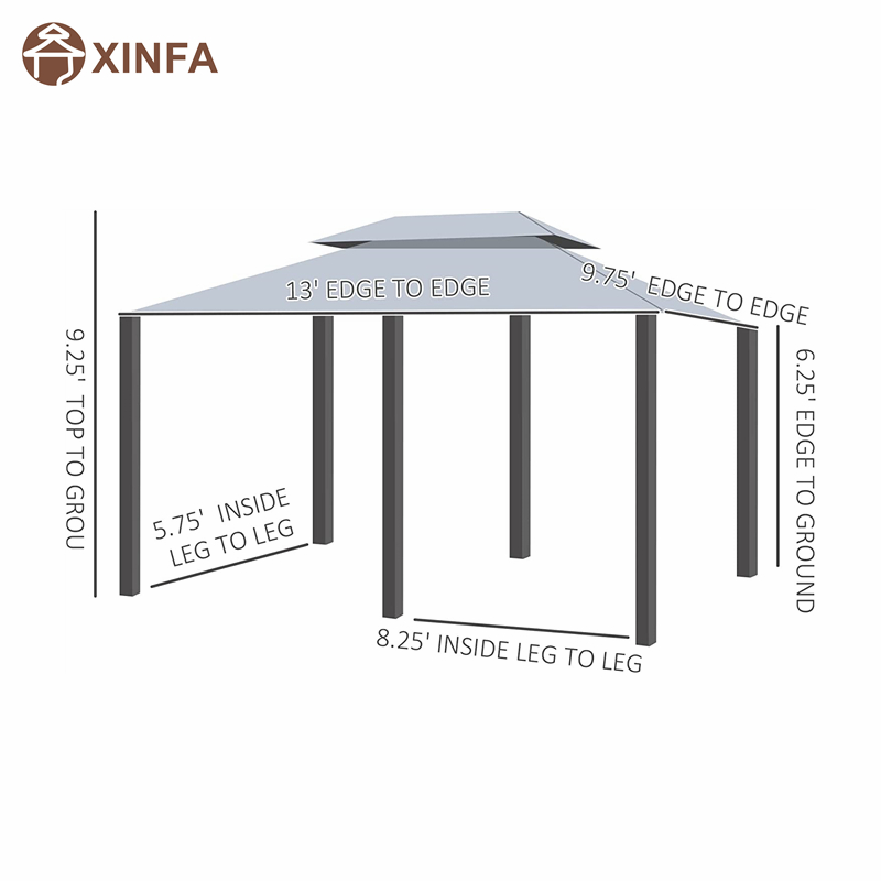 10 \\ 'x 13 \\' Outdoor Soft Top Gazebo pergola met gordijnen, 2-laags stalen frame tuinhuisje voor patio, salie grijs