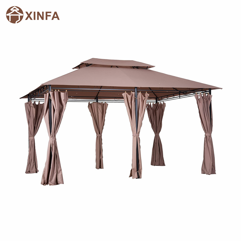 10 \\ 'x 13 \\' Outdoor Soft Top Pergola Gazebo met gordijnen, 2-laags stalen frame tuinhuisje voor patio, kaki