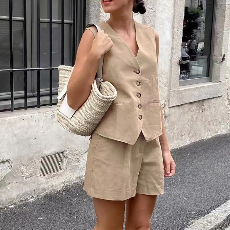 Europese en Amerikaanse zomerse Zomer Nieuwe casual mouwloze V-hals vest-vest shorts Pak
