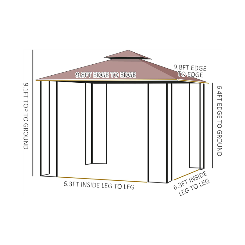 10 \\ 'x 10 \\' staal buiten patio tuinhuisduif met afneembare gaasgordijnen