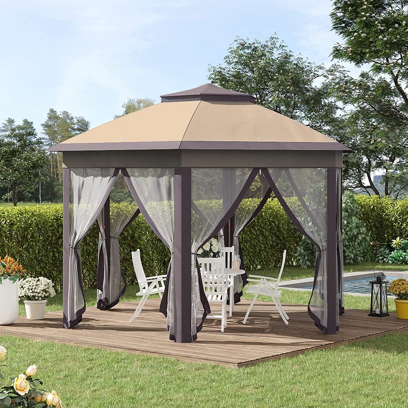13 \\ 'x 13 \\' Pop-up tuinhuisje hexagonale luifel met 6 ritsheersgaas, 2-laags dakgebeurtenis tent met sterk stalen frame
