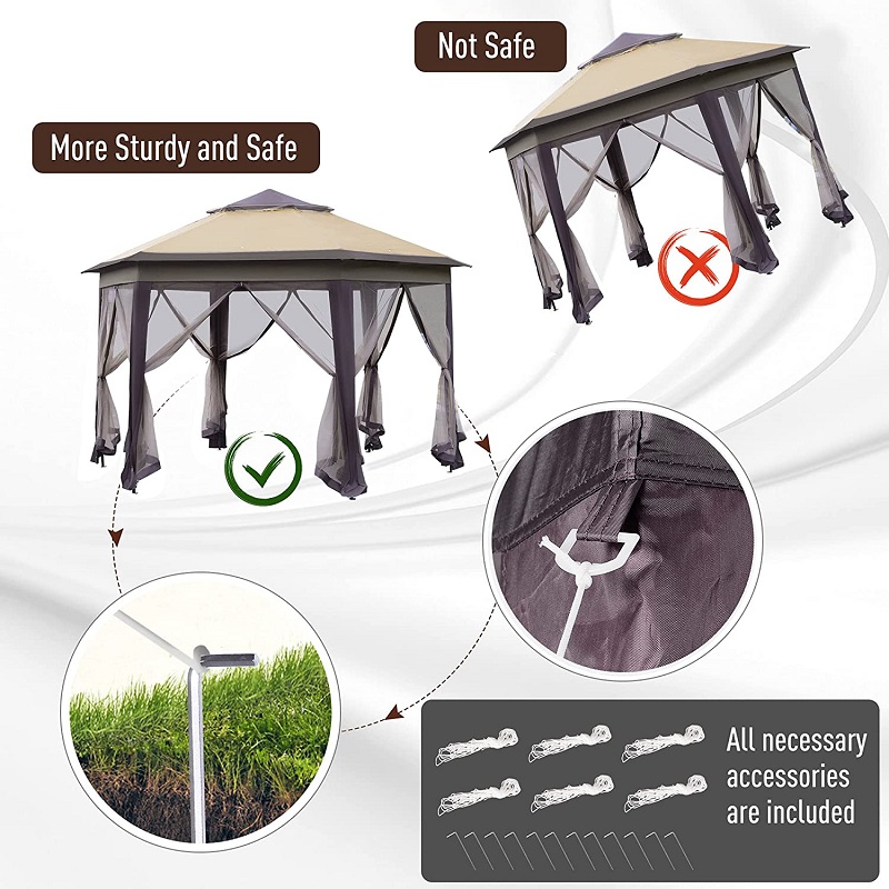 13 \\ 'x 13 \\' Pop-up tuinhuisje hexagonale luifel met 6 ritsheersgaas, 2-laags dakgebeurtenis tent met sterk stalen frame