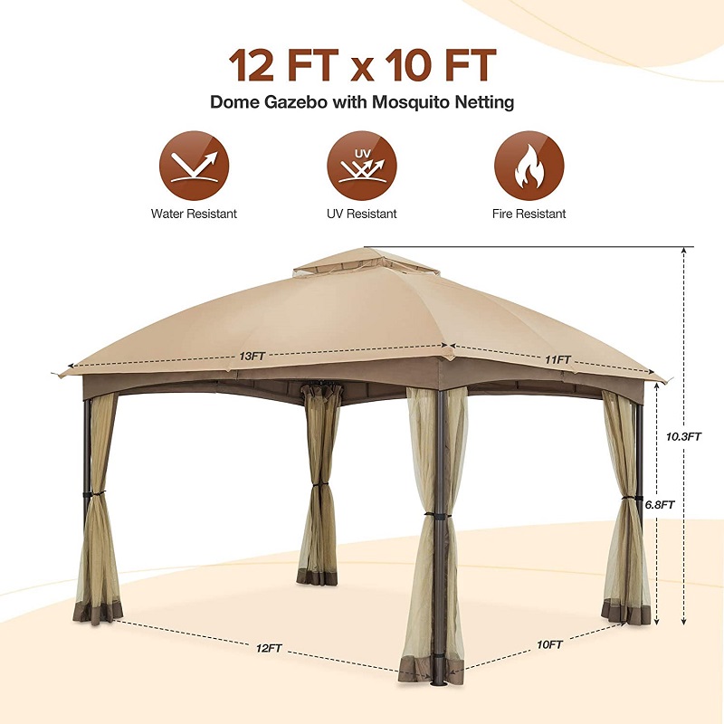 10x 12 Patio Dome Gazebo W/mosquito-net, tweekleer geventileerde top voor achtertuin tuin gazon