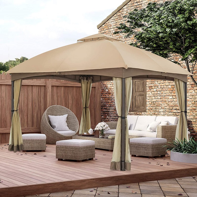 10x 12 Patio Dome Gazebo W/mosquito-net, tweekleer geventileerde top voor achtertuin tuin gazon