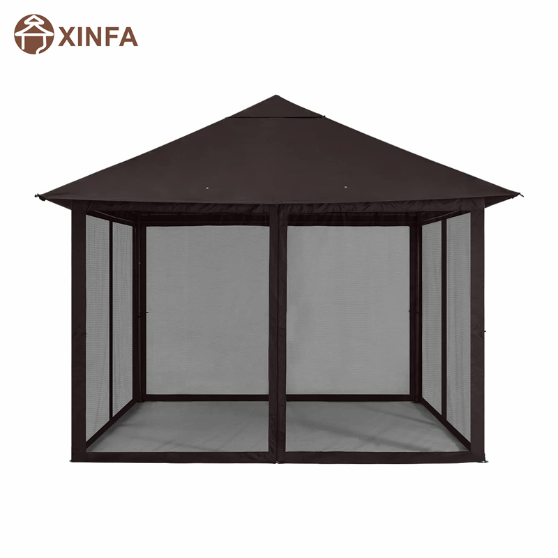 10x 10ft buiten patio tuinhuiskuif met muggengaten voor gazon, tuin, achtertuin, chocolade