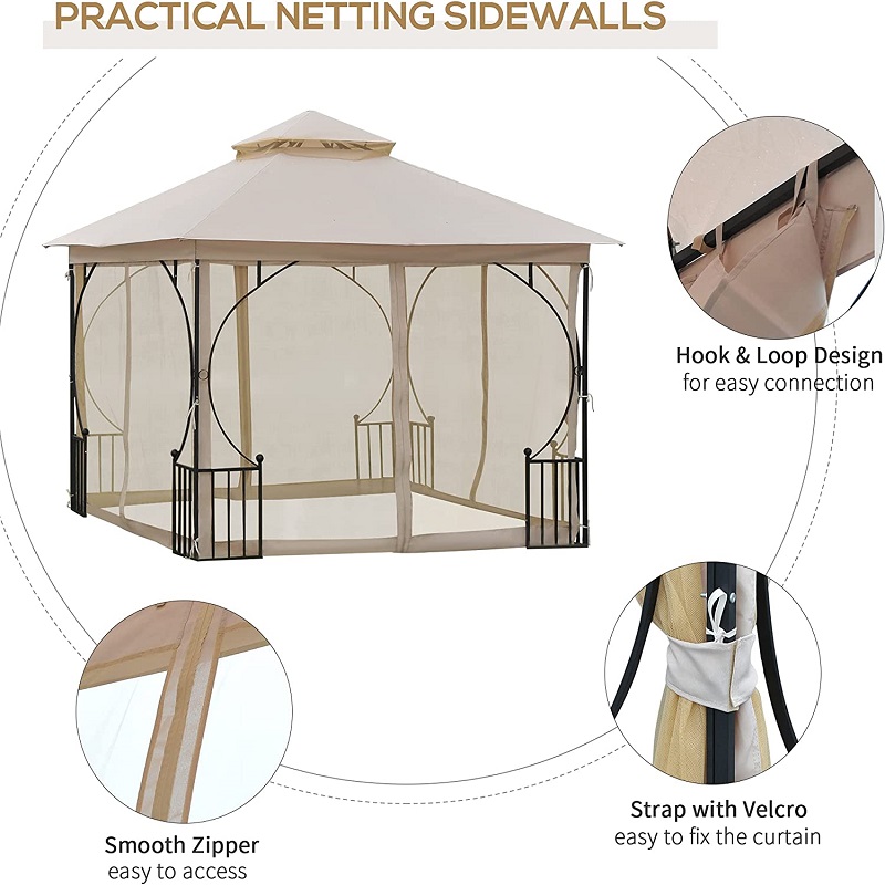 10 \\ 'x 10 \\' stalen buitentuin gazebo luifel met mesh -netwanden en een dakbestendig tegen UV -stralen